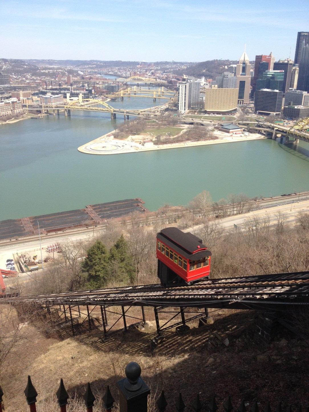 Duquense Incline in motion.  Notice the awesome views of downtown in the distance.