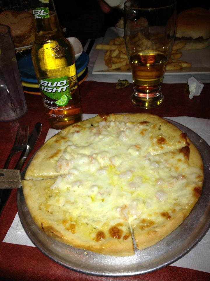 A traditional NEPA Lenten meal at Franks...white shrimp and garlic pizza with a side of Bud Light Lime. Don't judge my classiness. 