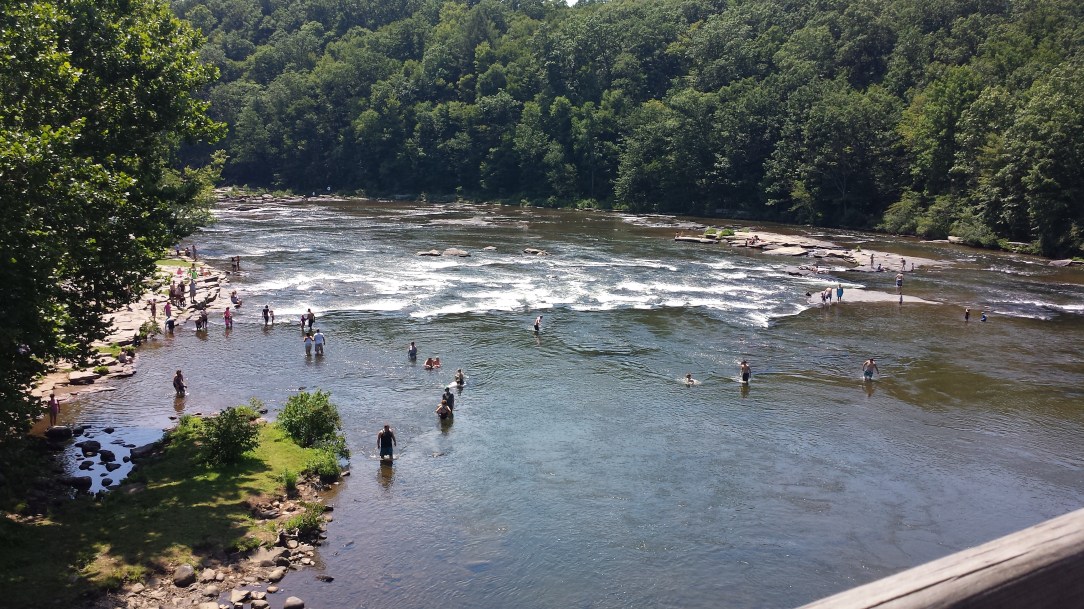 People hanging out in the Youghiogheny right in Ohiopyle (the town).  