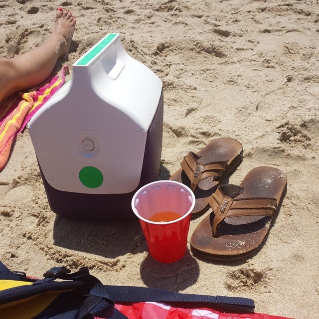 Enjoying some liquid courage before heading down to "that part" of the beach.