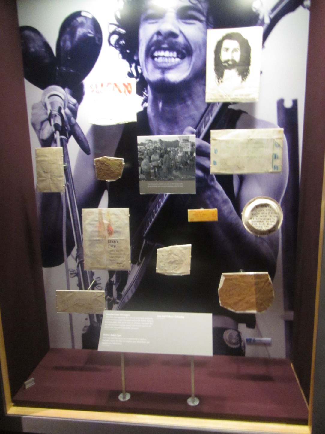 You probably can't read them, but this is a display housing notes of people who came to Woodstock together, but got separated and were trying to find one another to get home. People hung these on trees, fences, wherever they thought someone might see them. Living in olden times was hard!