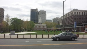 Riding by Independence Hall. 
